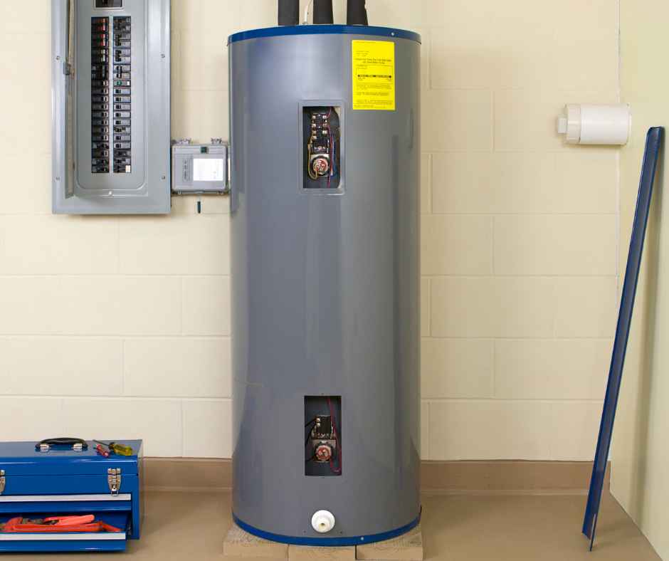 A water heater in the basement of a home