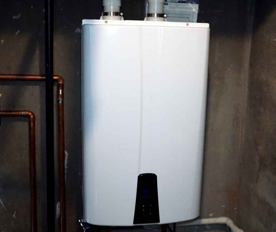 A tankless water heater in a home